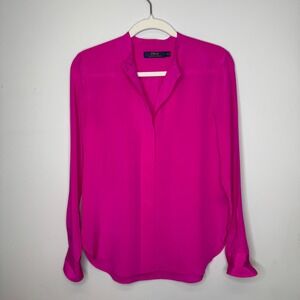 Polo Ralph Lauren Womens Hot Pink 100% Silk Band Collar Blouse Shirt Size 6